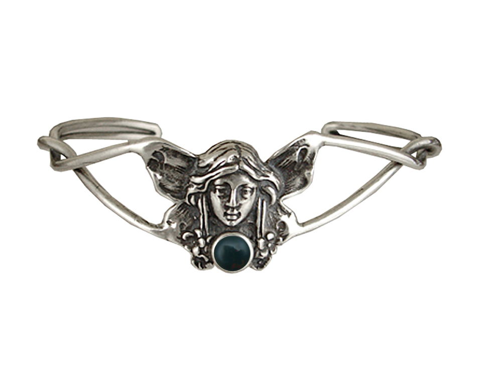 Sterling Silver Victorian Fairy Cuff Bracelet With Bloodstone